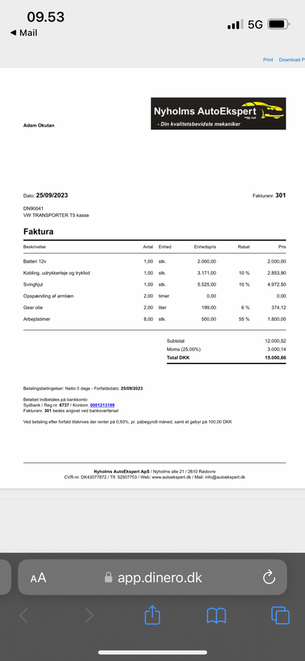 VW Transporter 2,0 TDi 114 Kassevogn kort 4d