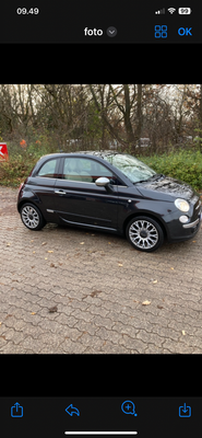 Fiat 500 1,2 Lounge Benzin modelår 2008 km 78000 Sort ABS airbag service ok full, AirCondition, ABS,
