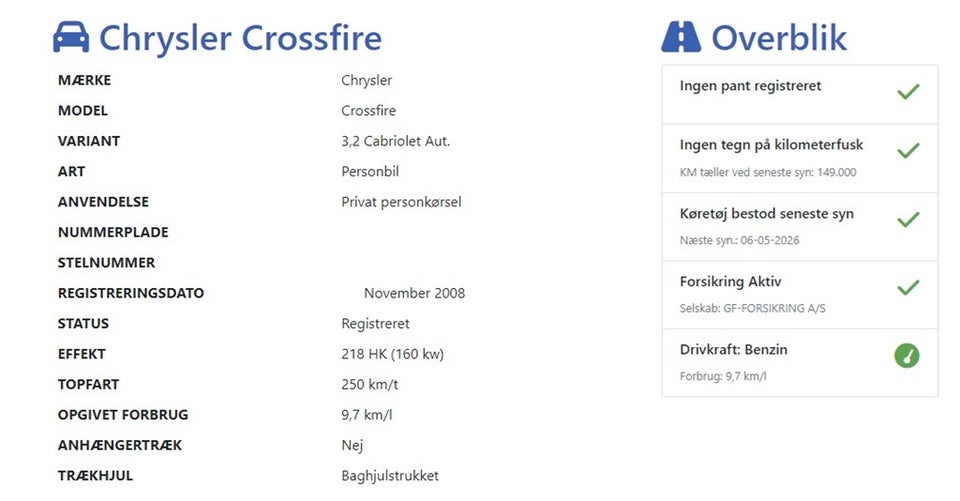 Chrysler Crossfire 3,2 Convertible aut. 2d