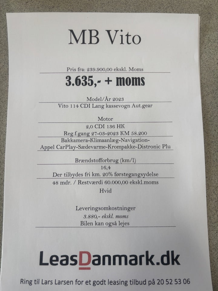 Mercedes Vito 114 2,0 CDi Kassevogn aut. L RWD