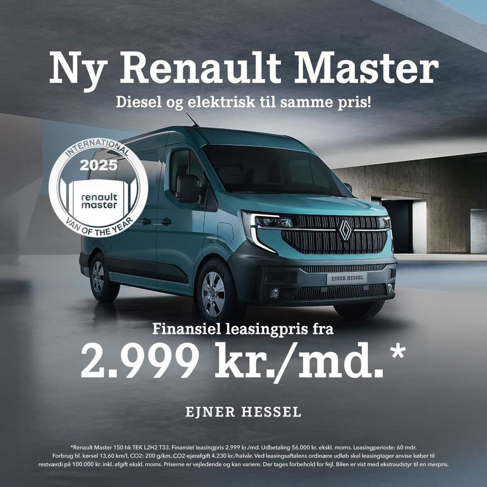 Renault Master V T35 2,0 dCi 150 L3H2 Kassevogn Tekno